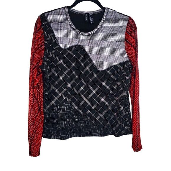 Lynn Ritchie top L Y2k silk blend patchwork sheer sleeve Goth grunge Punk - Picture 1 of 5